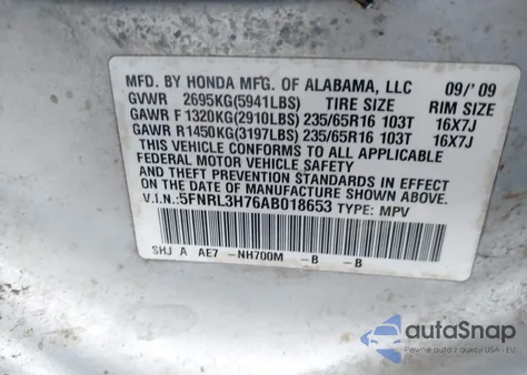 2010 Honda Odyssey Ex-L из США, поврежденный, VIN 5FNRL3H76AB018653